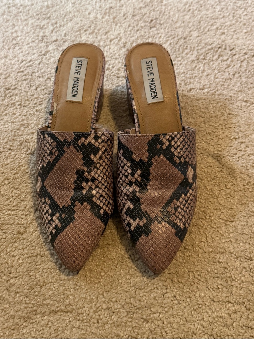 Steve Madden Brown Snake-Print Pointed Mules